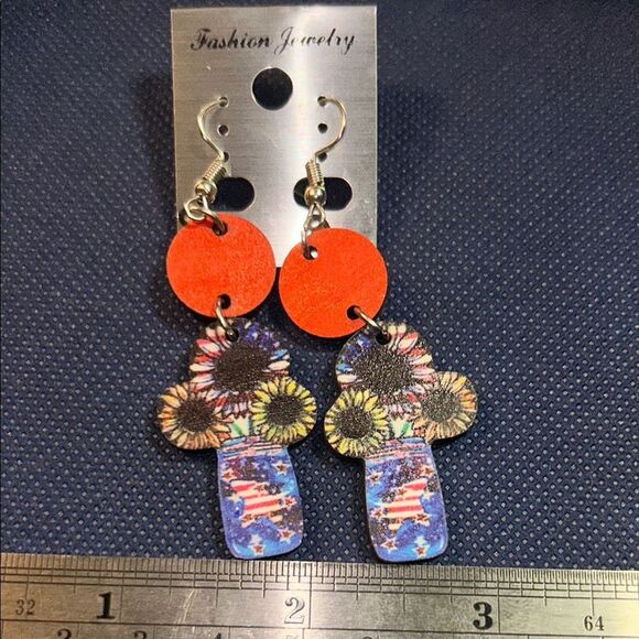 Red and Blue Cross Earrings - Picture 1 of 3